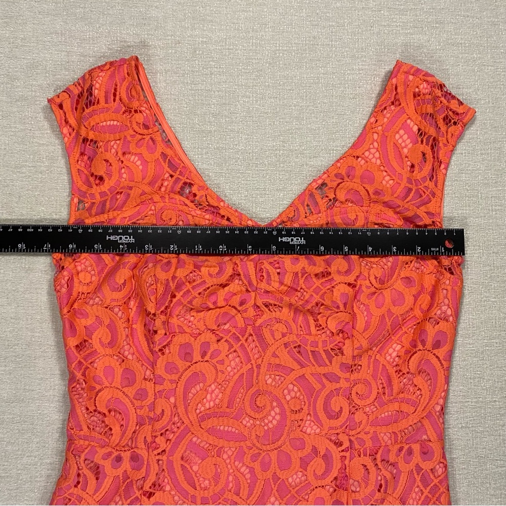 🪸 8 Lilly Pulitzer Rosaline Dress Lace Lined V Neck Pink and Orange Coral - Picture 6 of 11